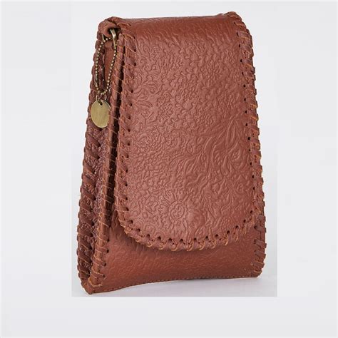 Buy Ritu Kumar Tan Embossed Leather Mobile Sling Online