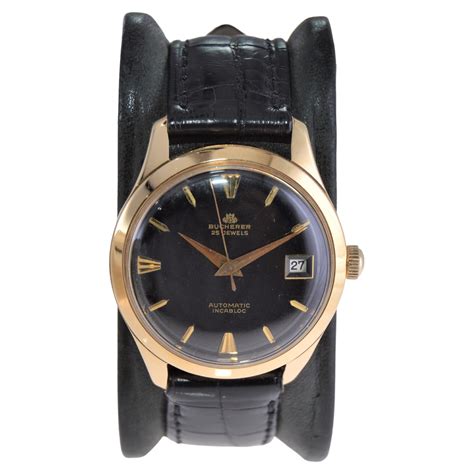 Bucherer Automatic 18Kt Gold Art Deco Wrist Watch with Original Black ...