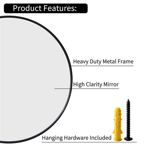 Buy Growsun Black Round Mirror 24 inch, Wall Mounted Circle Mirror ...