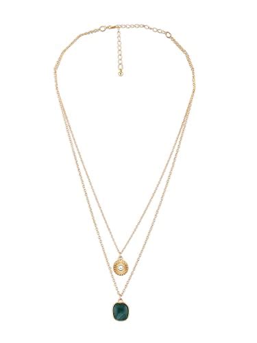 Buy ZAVERI PEARLS Green Stone Contemporary 2 Layers Necklace & Chain ...