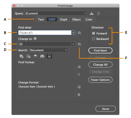 Find and Replace text in InDesign