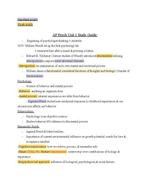 AP Psychology Unit 1 Study Guide: Key Concepts & Important Figures - Studocu