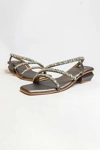 Buy Grey Rhinestones Kiara Embellished Strappy Block Heels by The Alter ...
