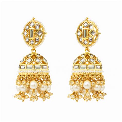Gold and white jumki earring – ARISAA