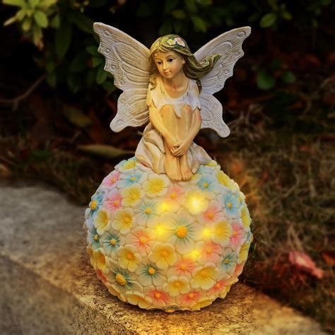 Amazon.com : Yiosax Solar Flower Fairy Garden Decor-Outdoor Fairy Statue-Garden Fairy Figurine ...