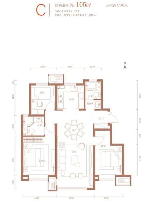 三室两厅105平米家装cad平面图纸-包图网
