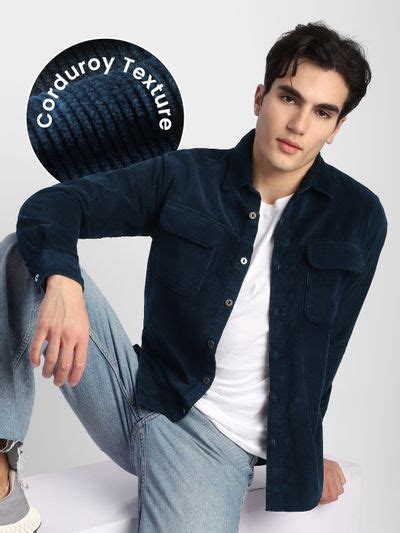Buy Men's Navy Blue Flap Pocket Corduroy Shirt at Beyoung