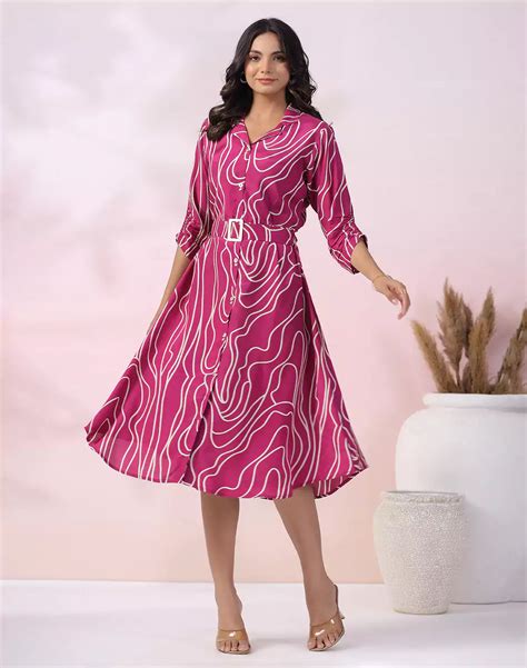 Purple Graphic Print Soft Silk Kurti With Belt – South India Shopping Mall