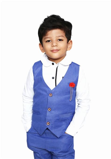 Baby, Toddlers Boys 3-piece Party Suit, Blue Waistcoat, Pants and White ...