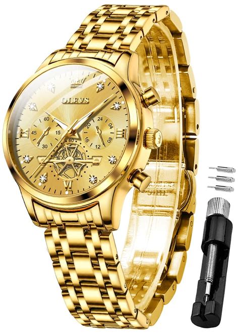 Buy OLEVS Gold Watches for Women Chronograph Luxury Diamond Dress ...