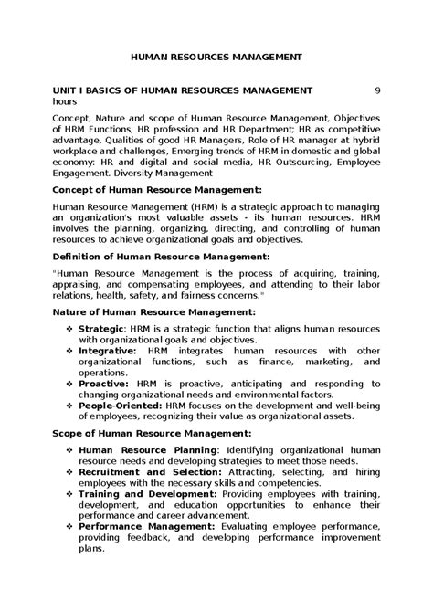 Introduction to HRM Concepts & Trends: Unit I Overview - Studocu
