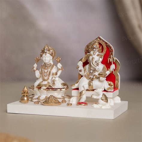 Exquisite White & Gold Lakshmi Ganesh Murti (6 inch)