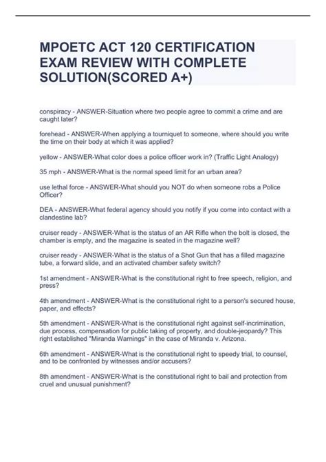 MPOETC ACT 120 CERTIFICATION EXAM REVIEW WITH COMPLETE SOLUTION(SCORED ...