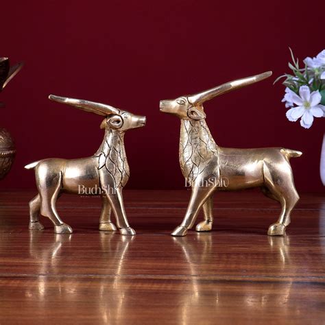 Brass Antelope Pair Small & Big | Deer with Horns Vastu Showpieces ...
