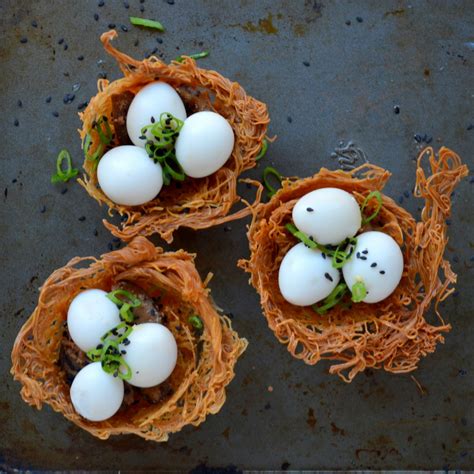Baked Noodle Bird Nests with Quail Eggs | builicious