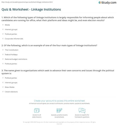 Quiz & Worksheet - Linkage Institutions | Study.com