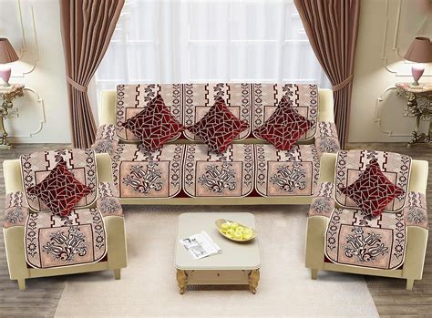 Dazzling DECOR Velvet Sofa Cover with Arm Cover and Cushion Covers Set ...