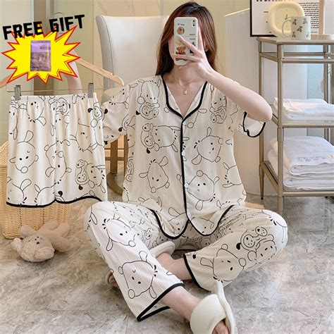 Korean fashion loungewear M-2XL 3 in 1 cartoon design short sleeves ...