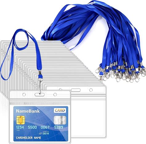 36pcs Blue Lanyards for Neck with 36pcs Card Holder, Clear Plastic ID Card Holder and Lanyard ...