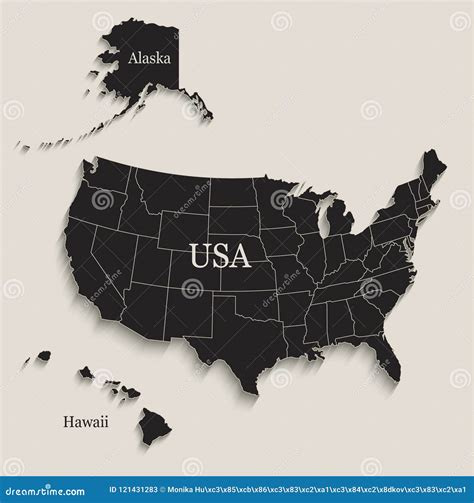 USA Map with Alaska and Hawaii Black Blackboard Separate States Individual Stock Vector ...