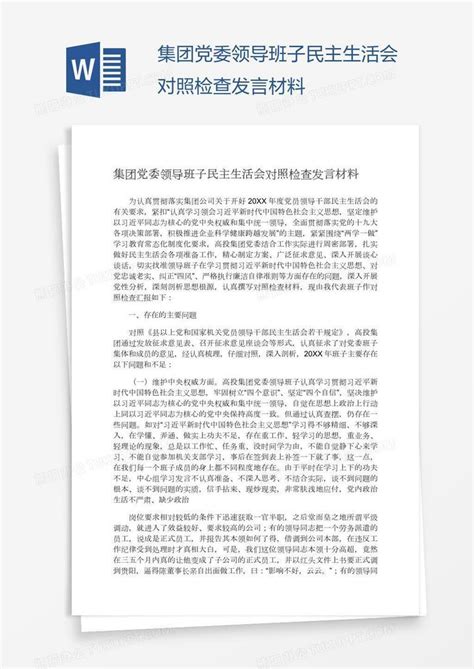 集团党委领导班子民主生活会对照检查发言材料Word模板下载_熊猫办公
