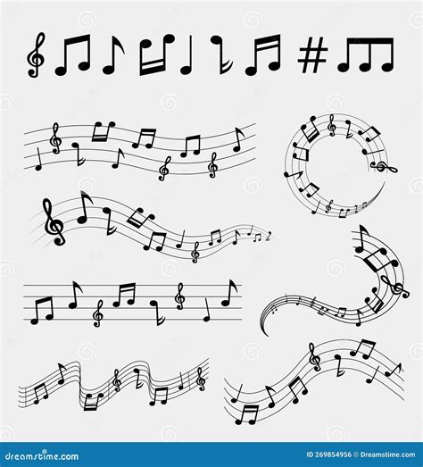 Music Notes on Lines Collection. Musical Chords with Curves and Swirls ...