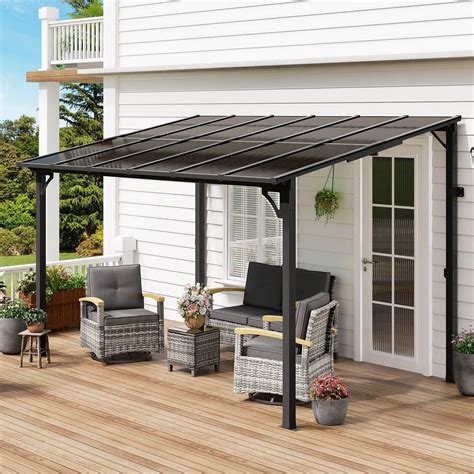 MEISSALIVVE 8' x 12'Hardtop Gazebo, Wall Mounted Gazebo, Lean to Metal ...