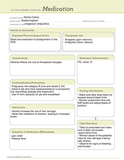 Acetaminophen med template - ACTIVE LEARNING TEMPLATES Medication ...