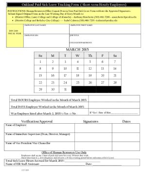 Fillable Online Oakland Paid Sick Leave Tracking Form ( Short-term ...