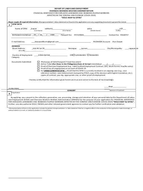 Fillable Online DOLE AKAP Application Form.pdf - Philippine Embassy ...