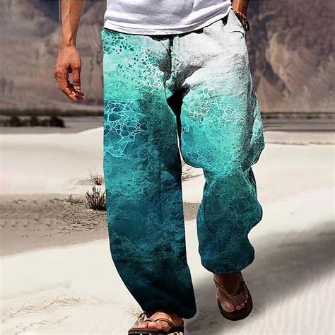 Mens Linen Beach Pants Big and Tall Casual Lounge Drawstring Vacation ...