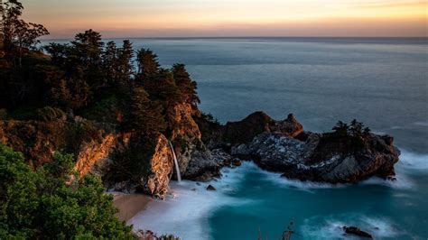 Download wallpaper 1920x1080 bay, rocks, waterfall, sea, trees ...