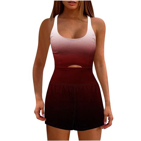 Red Women Shorts Workout Athletic Coveralls Shortalls Shorts One Piece ...