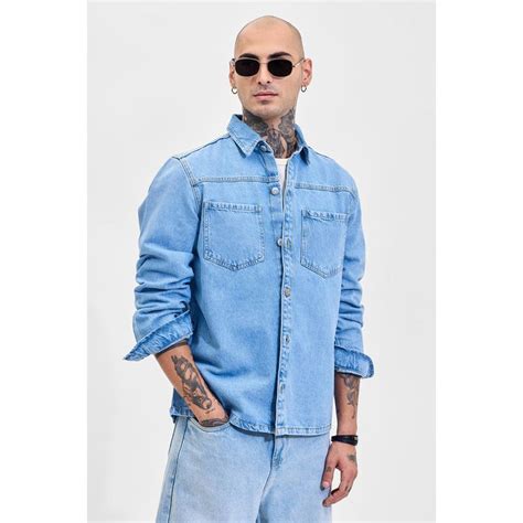 Buy Snitch Light Blue Relaxed Fit Denim Shirt Online