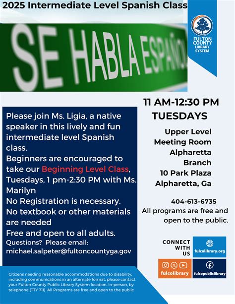 Spanish Class Flyer Beginner Spanish Class | Events | Fulton County
