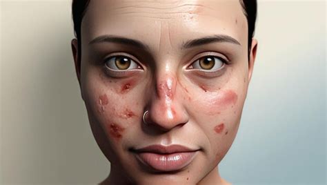 Realistic closeup portrait acne texture scarring on face soft neutral ...