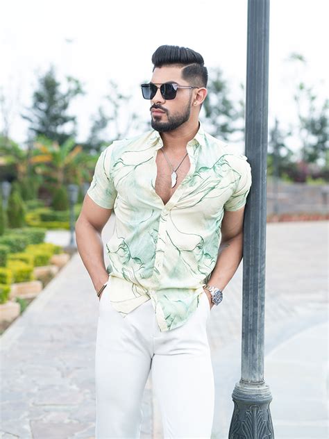 Buy Green Fluid Art Half Sleeves Crepe Printed Shirt Online | Tistabene