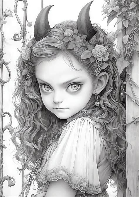 33 Cute Dark and Evil Fairies Grayscale Coloring Pages Adult Coloring ...