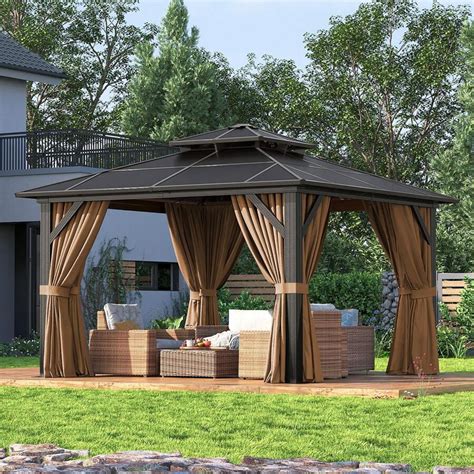 Oneinmil 12'x12' Hardtop Gazebo, Aluminum Frame Permanent Pavilion With ...