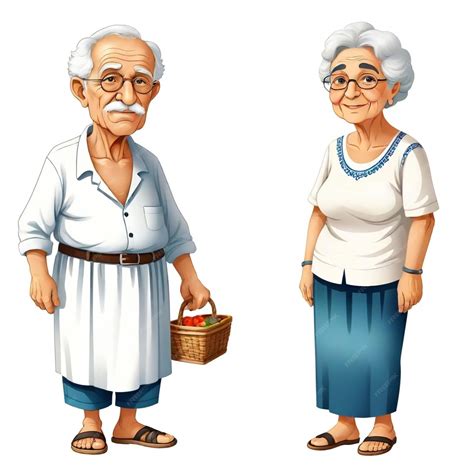 Premium Vector | Greek Grandpa and Grandma vector set white background ...