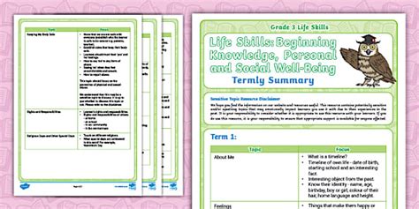 Gr 3 LS: Beginning Knowledge, Personal & Social Wellbeing Summary