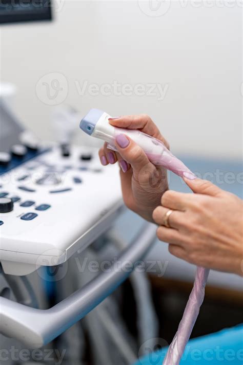 Ultrasound machine, ultrasonography. Medical equipment, healthcare concept. Selective focus ...