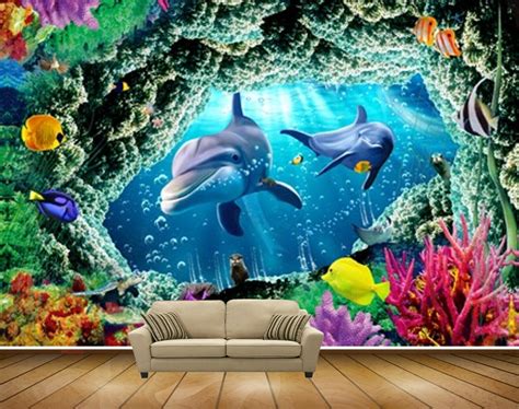 Avikalp MWZ2203 Sea Dolphins Fishes Anemones Bubbles Underwater Water ...
