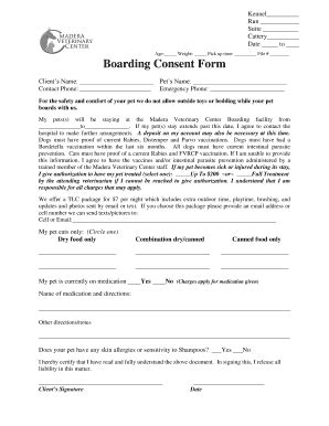 Fillable Online maderavetcenter evetsites Boarding Consent Form ...