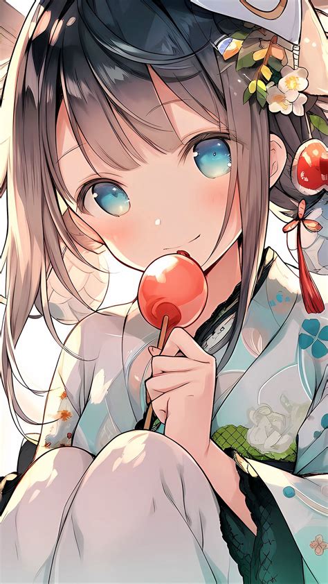 Download wallpaper 1080x1920 girl, smile, decoration, kimono, candy ...