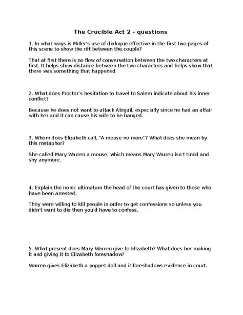 Reflection of The Crucible Act 2 - The Crucible Act 2 - questions In ...