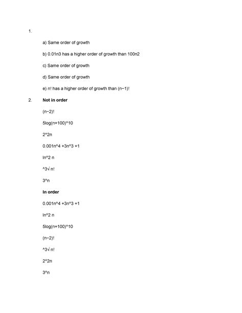 Design analysis hw 1 - Idk - 1. a) Same order of growth b) 0 has a higher order of growth than ...