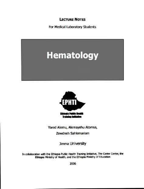 Hematology Lecture Notes for Medical Laboratory (EPHTI) - Studocu
