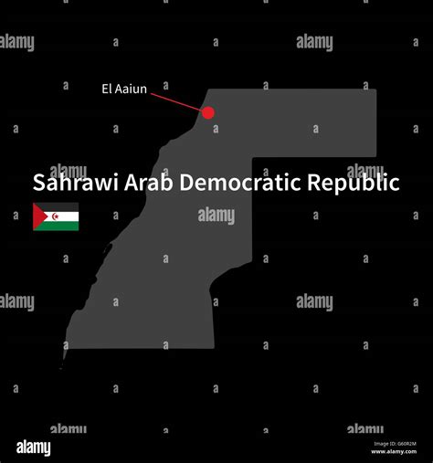 Detailed map of Sahrawi Arab Democratic Republic and capital city El Aaiun with flag on black ...