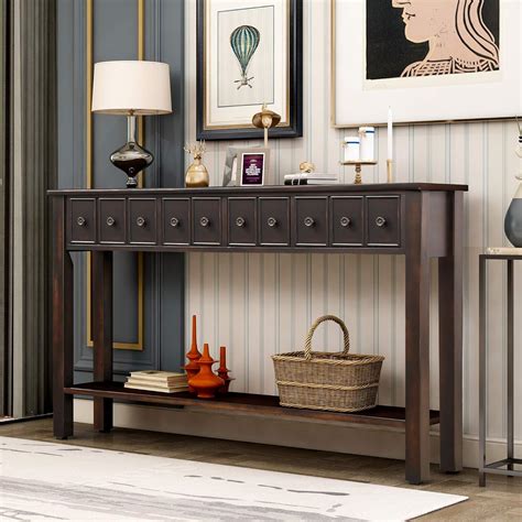 Buy Merax Sofa Table Long Console Table with Drawers and Shelf for ...